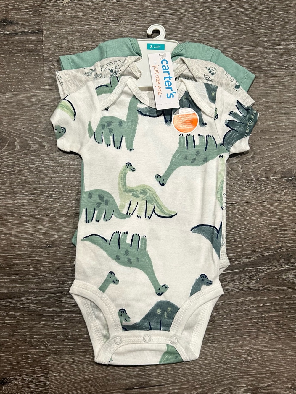 NWT Carter’s 3 Months Baby Boy Dinosaur 3 Pack of Onesies Short Sleeve Bodysuits
